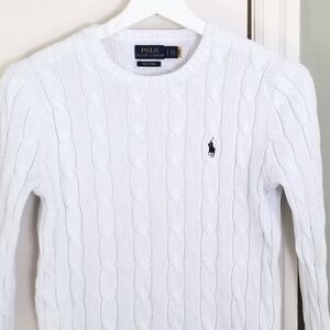 Polo Ralph Lauren White Cotton Cable Crewneck Sweater, EUC, S.